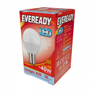 Eveready LED Golf B15 (SBC) 470lm 4.9W 6,500K (Daylight), Box Of 1