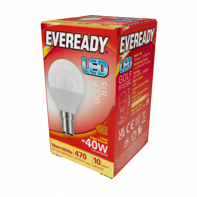 Eveready LED Golf B15 (SBC) 470lm 4.9W 3,000K (Warm White), Box Of 1