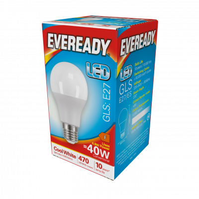 Eveready LED GLS E27 (ES) 470lm 4.9W 4,000K (Cool White), Box Of 1