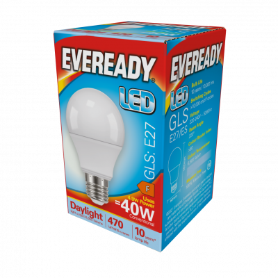 Eveready LED GLS E27 (ES) 470lm 4.9W 6,500K (Daylight), Box Of 1