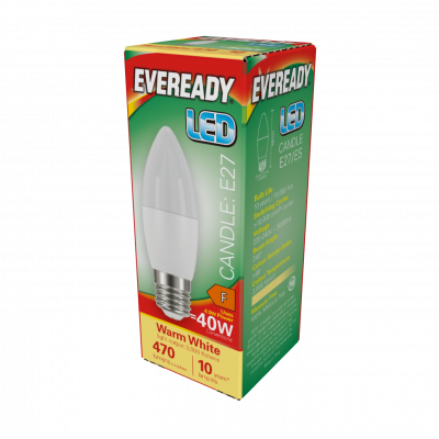 Eveready LED Candle E27 (ES) 470lm 4.9W 3,000K (Warm White), Box Of 1