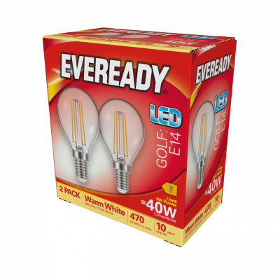 Eveready LED Filament Golf E14 (SES) 470lm 4W 2,700K (Warm White) Box Of 2