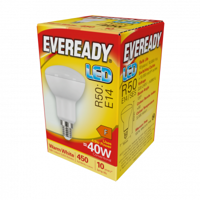 Eveready LED R50 Reflector E14 (SES) 450lm 4.9W 3,000K (Warm White), Box Of 1