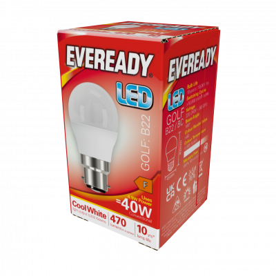 Eveready LED Golf B22 (BC) 470lm 4.9W 4,000K (Cool White), Box Of 1