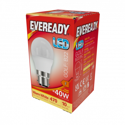 Eveready LED Golf B22 (BC) 470lm 4.9W 3,000K (Warm White), Box Of 1