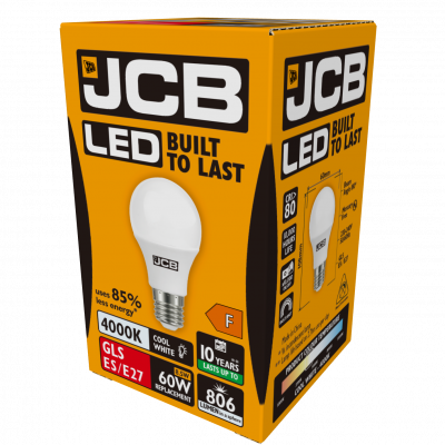 JCB LED GLS E27 (ES) 806lm 8.5W 4,000K (Cool White), Box Of 1