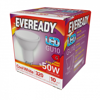 Eveready LED GU10 320lm 4.7W 4,000K (Cool White), Box Of 1