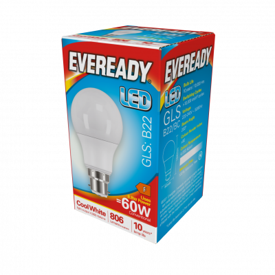 Eveready LED GLS B22 (BC) 806lm 8.8W 4,000K (Cool White), Box Of 1