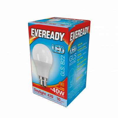 Eveready LED GLS B22 (BC) 470lm 4.9W 6,500K (Daylight), Box Of 1