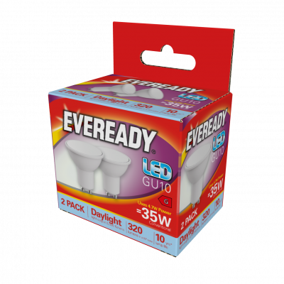 Eveready LED GU10 320lm 4.7W 6,500K (Daylight), Box Of 2