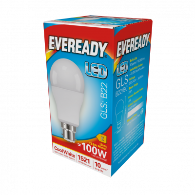 Eveready LED GLS B22 (BC) 1,521lm 13.8W 4,000K (Cool White), Box Of 1