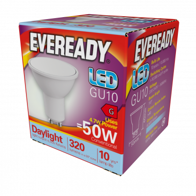 Eveready LED GU10 320lm 4.7W 6,500K (Daylight), Box Of 1