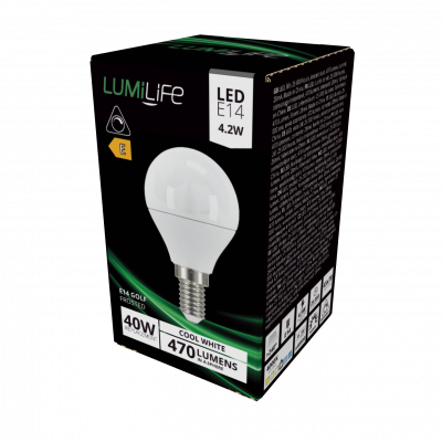 LumiLife LED Golf E14 (SES) 470lm 4.2W 4,000K (Cool White) Dimmable, Box Of 1