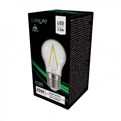 LumiLife LED Filament Golf E27 (ES) 250lm 2.2W 2,700K (Warm White), Box Of 1