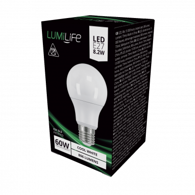 LumiLife LED GLS E27 (ES) 806lm 8.5W 4,000K (Cool White) Dimmable, Box Of 1