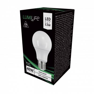 LumiLife LED GLS E27 (ES) 470lm 4.9W 6,500K (Daylight), Box Of 1