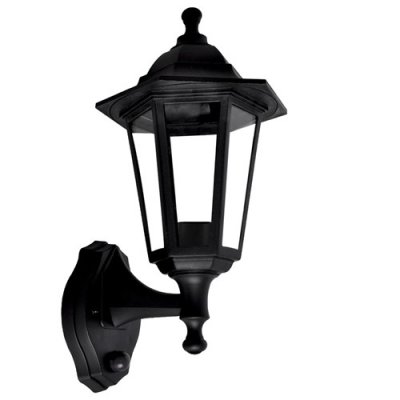 60W ES PIR Lantern Wall Mounted Black IP44