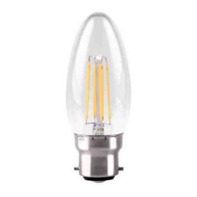 4w Dimmable LED Filament Candle, B22, 2700K, Clear