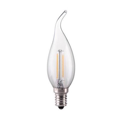 2W Bent-tip Candle, Traditional Glass Light Bulb With LED Filament