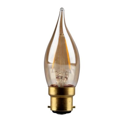 2W Bent-tip Candle, Decorative LED Filament Lamp With Gold Antique Coating