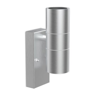 Swimley Rectangular Base Twin GU10, Up/Down Wall Light, Stainless Steel