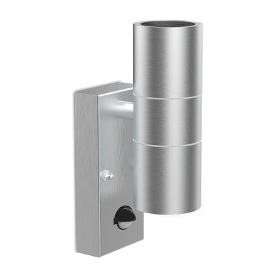 Swimley Rectangular Base Twin GU10, Up/Down Wall Light With Built-in Sensor, Stainless Steel