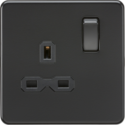 Screwless 13A 1G DP switched socket - Matt black with black insert