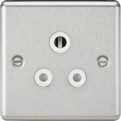 5A Unswitched Socket - Rounded Edge Brushed Chrome Finish with White Insert