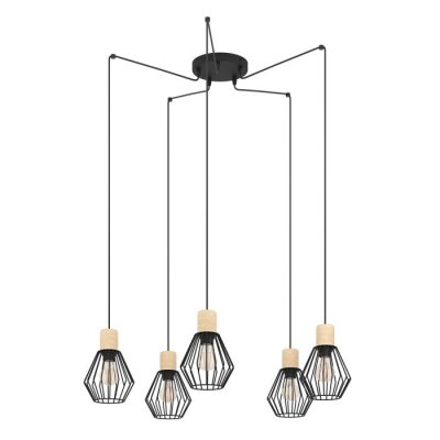 Pendant Light Steel, Wood Black, Brown - PALMORLA