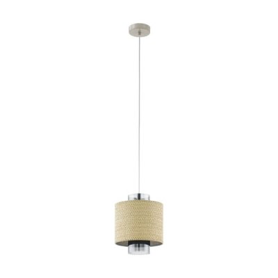 Pendant Light Steel Beige / Glass Vaporized, Seagrass Gold Color, Brown - MEDIOUNA