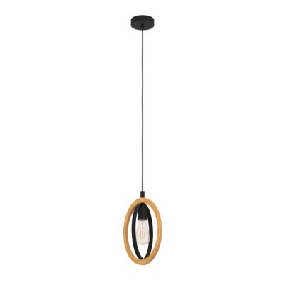 Pendant Light Steel, Wood Black, Brown - BASILDON