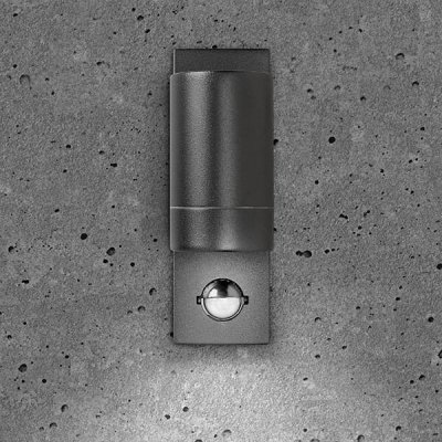 Luna GU10 PIR Wall Light - Fixed Single, Black, IP44