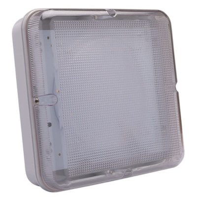 14W Utilita LED Bulkhead, Square Emergency - White w/Clear Bezel