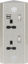 13A 2G Vertical Switched Socket with Dual USB Charger (2.4A) - Stainless Steel with black insert