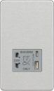 Shaver socket with dual USB A+C (5V DC 2.4A shared) - brushed chrome with grey insert